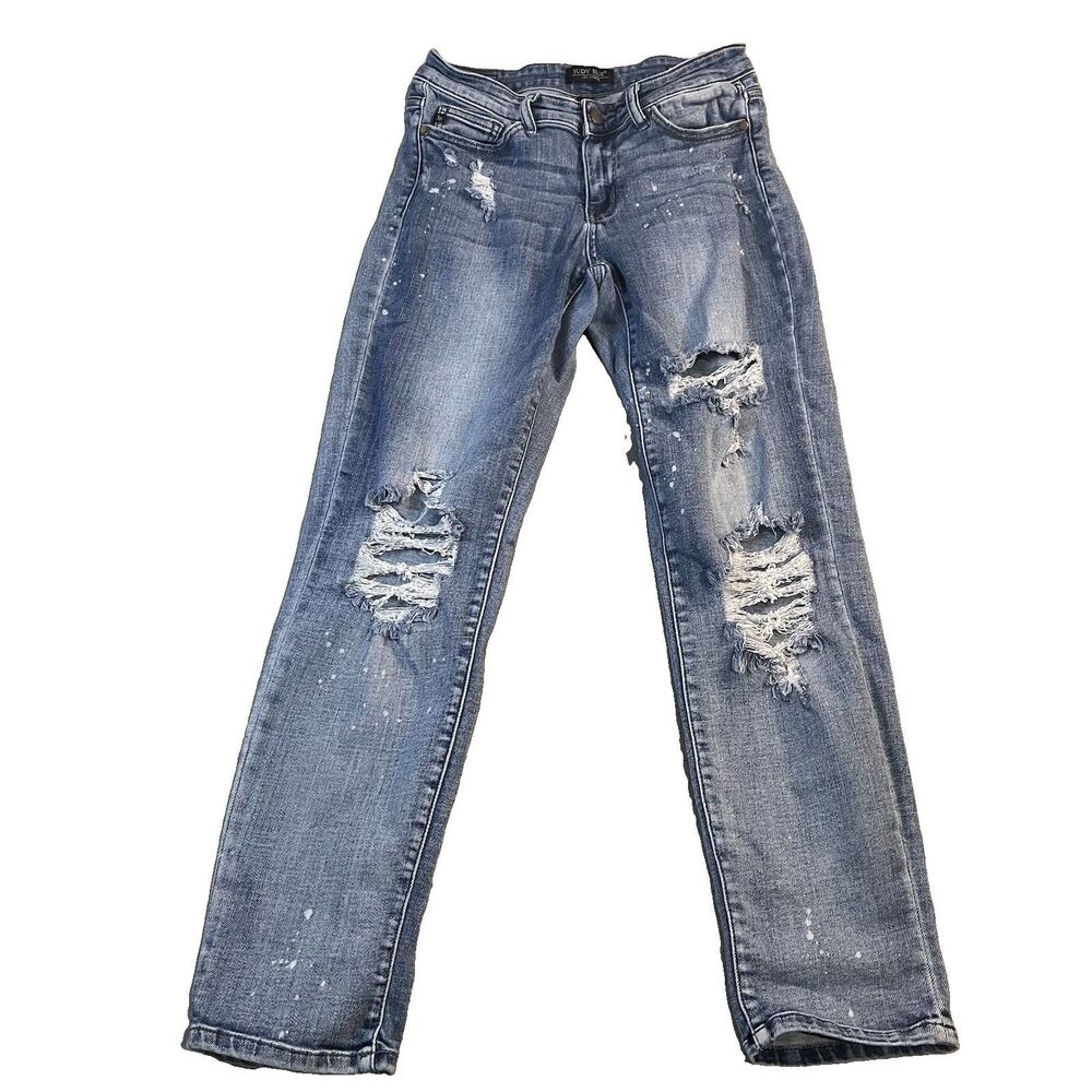 Judy Blue Boyfriend Fit Distressed Women's size 5/27 Medium Blue Denim Jeans